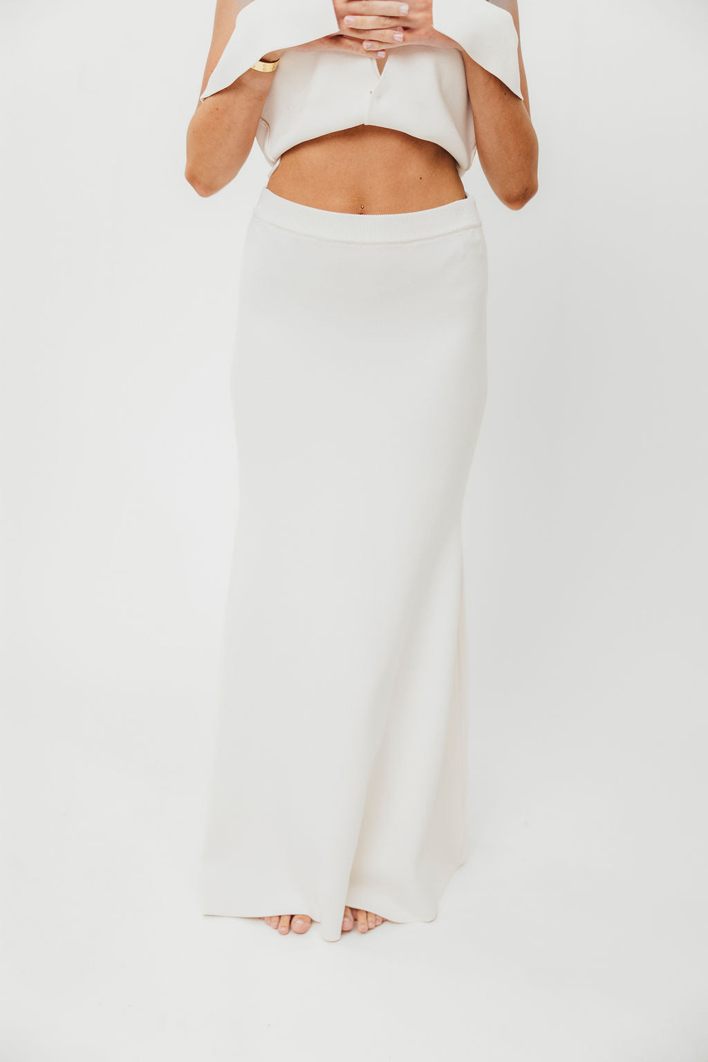 Premium Lauri Sleeveless Button Down Top and Maxi Skirt Set in Off White