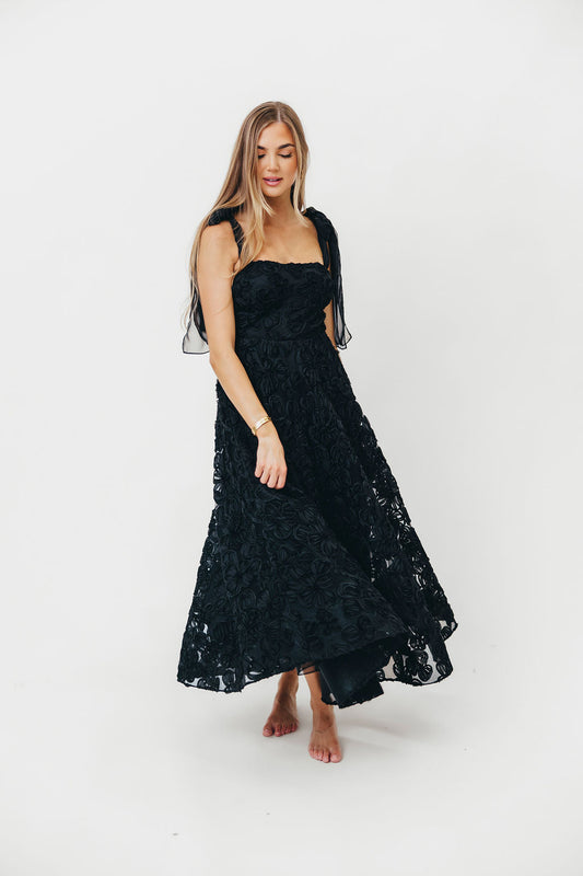 Zinnia 3D Textured Lace Midi Dress in Black