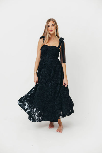 Zinnia 3D Textured Lace Midi Dress in Black