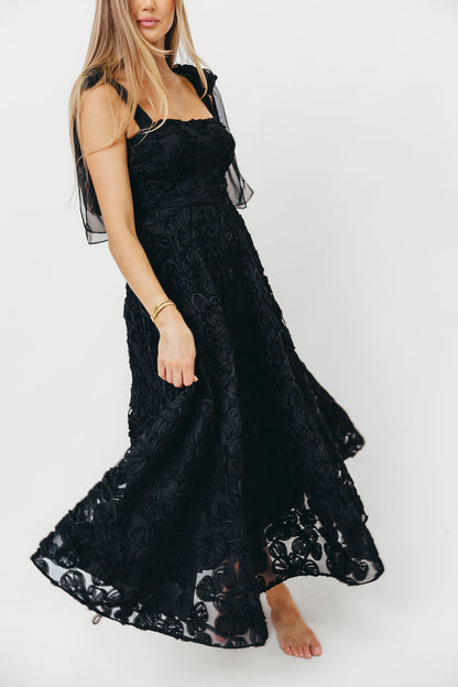 Zinnia 3D Textured Lace Midi Dress in Black