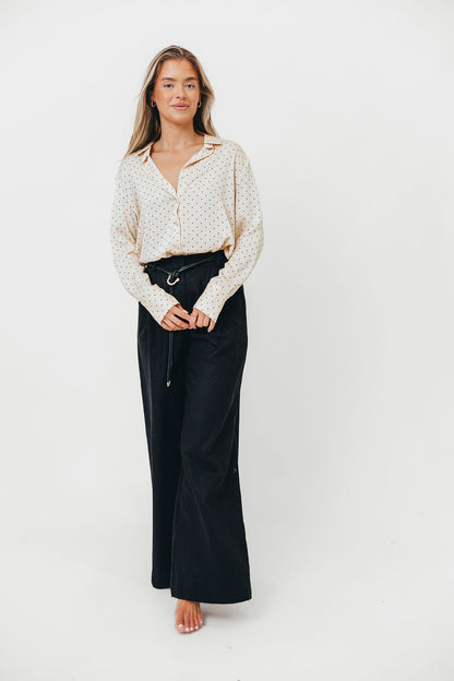 Raven Wide-Leg Tailored Trousers with Gold Accent Belt in Black