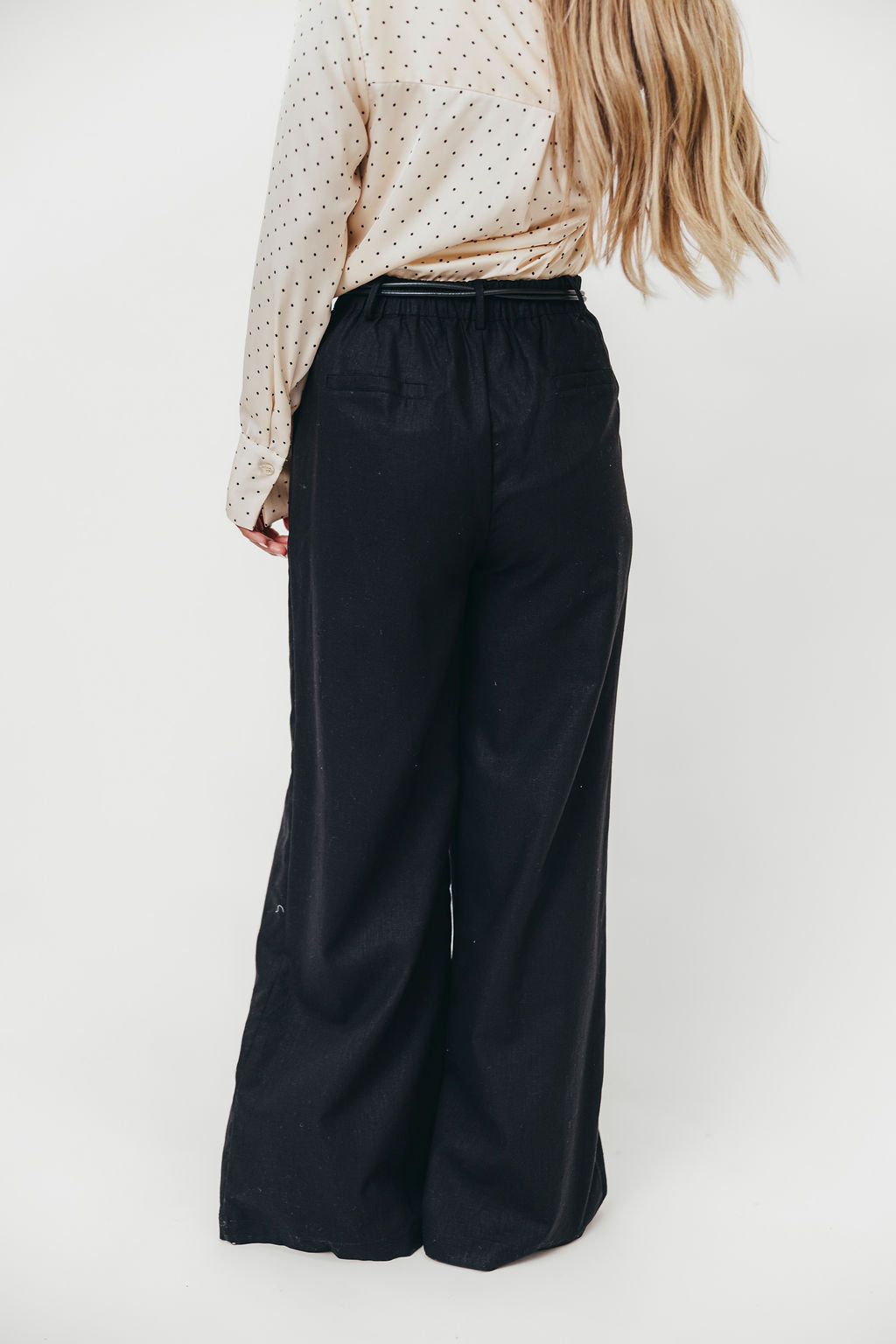 Raven Wide-Leg Tailored Trousers with Gold Accent Belt in Black