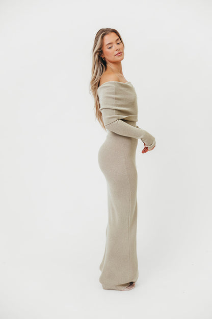 Winona Off-the-Shoulder Knit Maxi Dress in Oyster