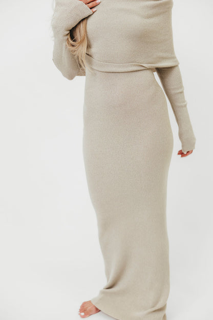 Winona Off-the-Shoulder Knit Maxi Dress in Oyster