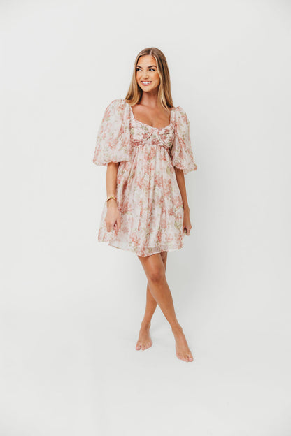 Saint Malo Floral Smocked Mini Dress in Peach