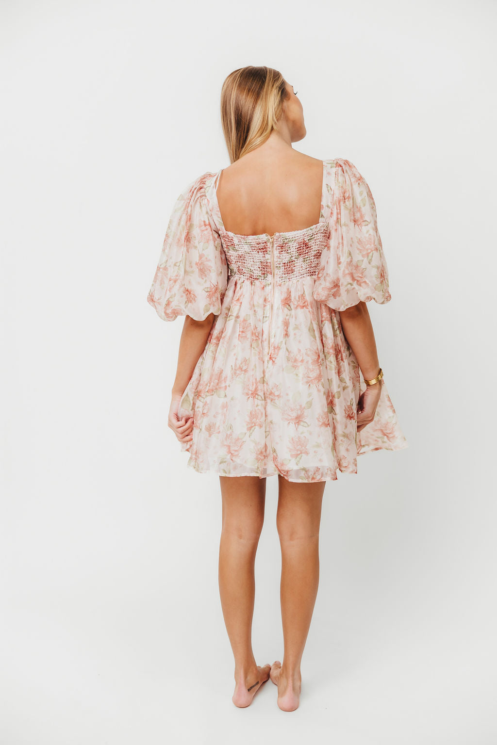Saint Malo Floral Smocked Mini Dress in Peach