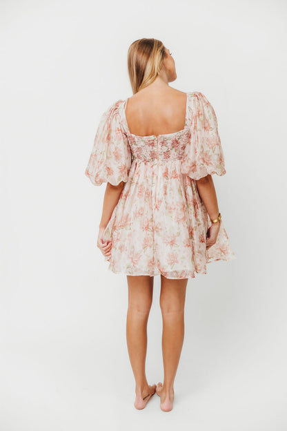 Saint Malo Floral Smocked Mini Dress in Peach