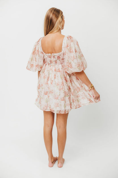 Saint Malo Floral Smocked Mini Dress in Peach