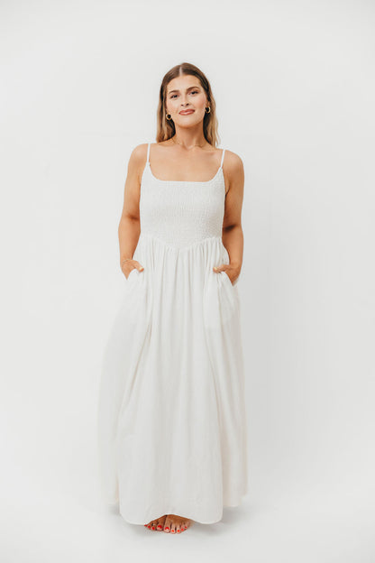 Josefina Smocked Maxi Dress in Off White