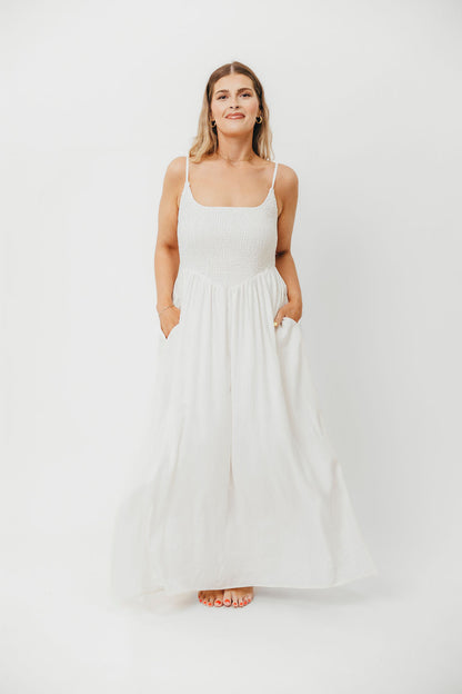 Josefina Smocked Maxi Dress in Off White