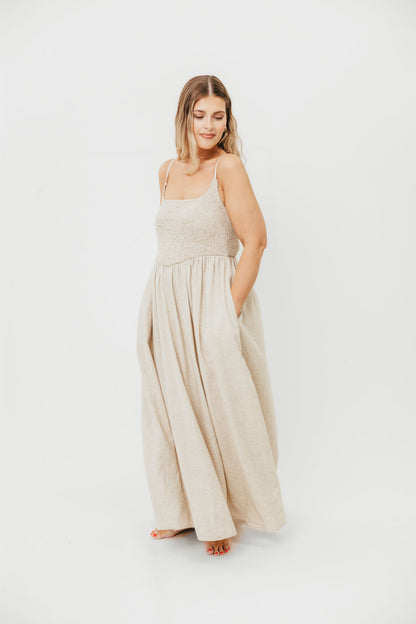 Josefina Smocked Maxi Dress in Natural - Bump Friendly