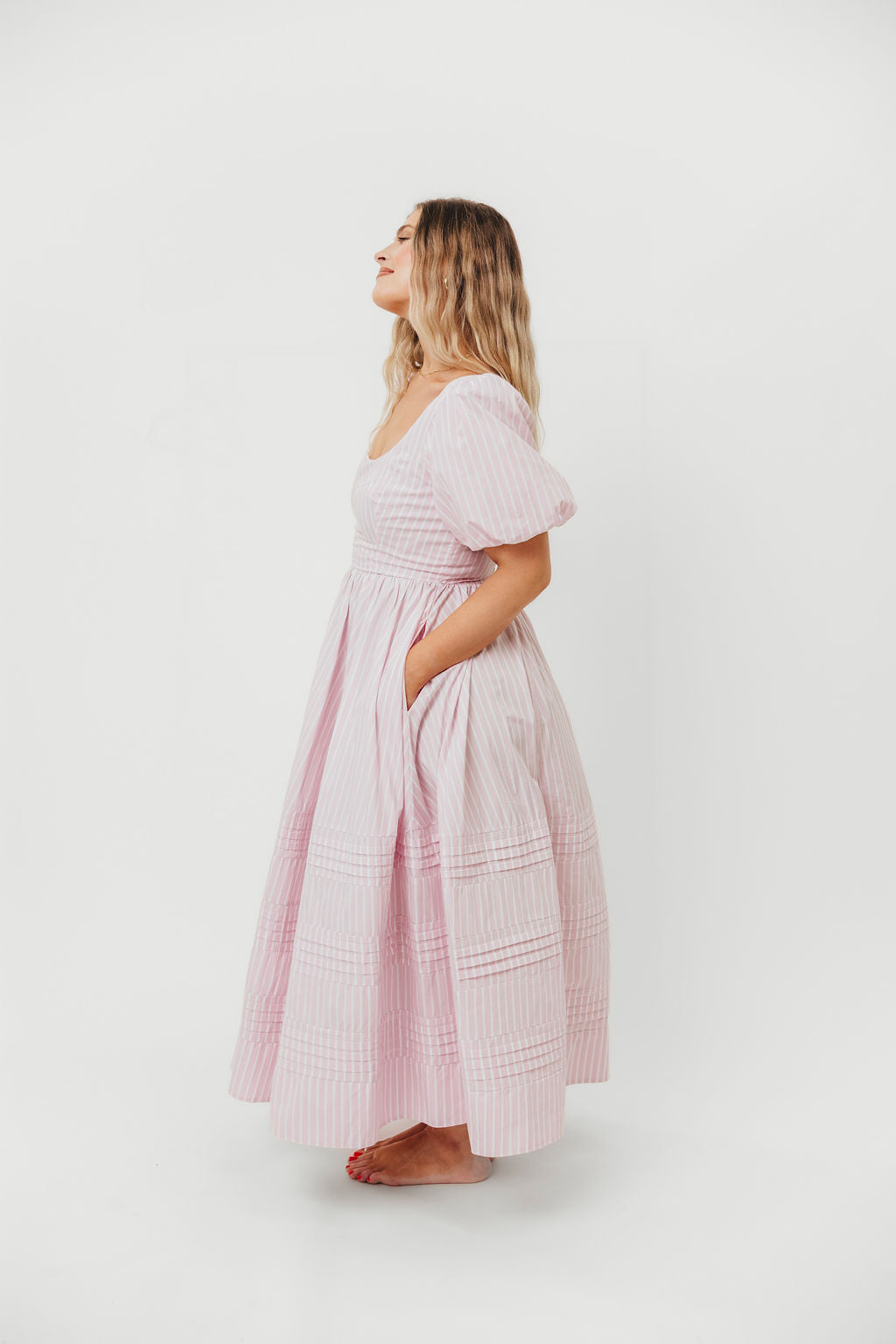 Abby 100% Cotton Midi Dress in Pink