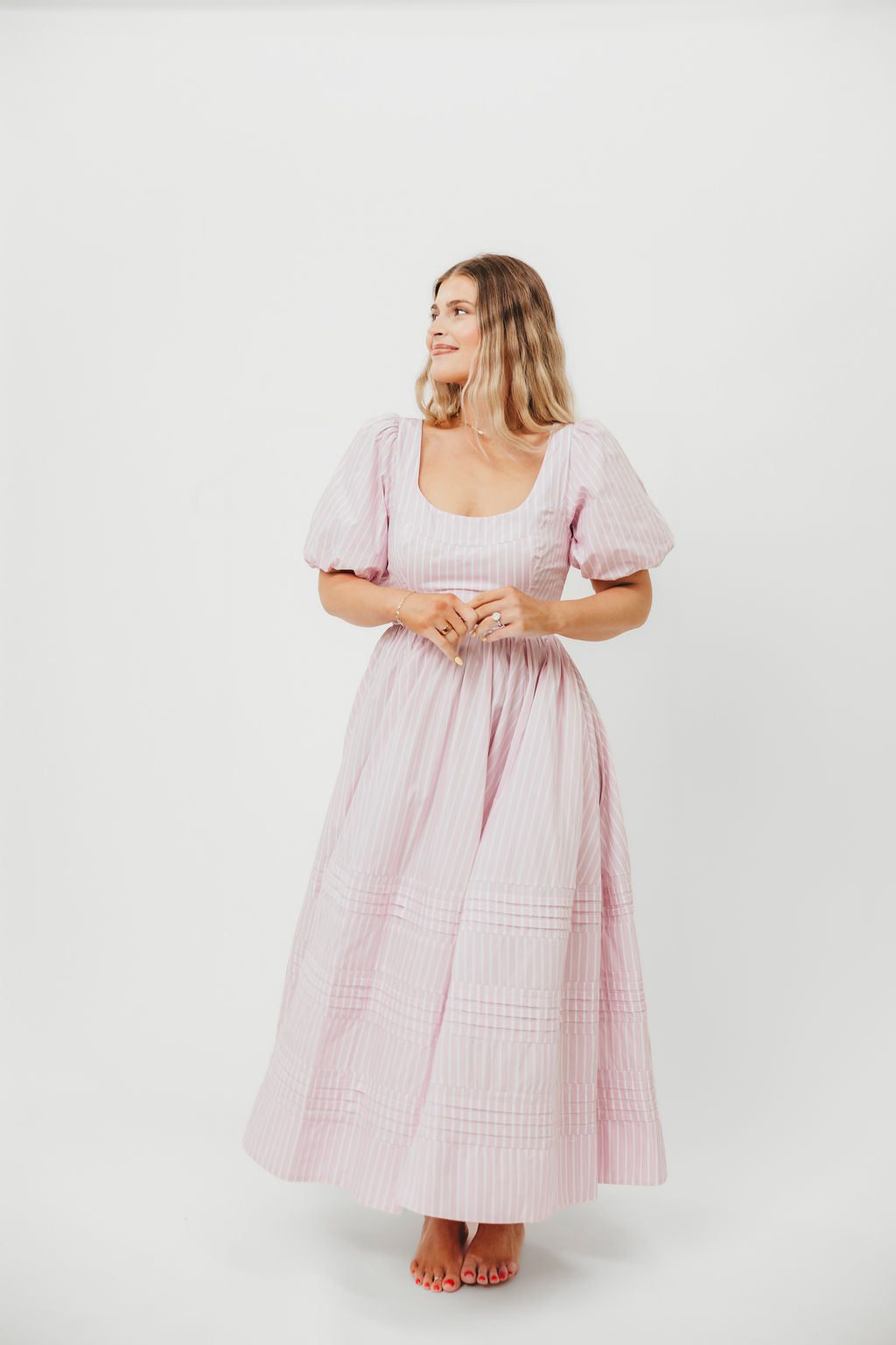 Abby 100% Cotton Midi Dress in Pink