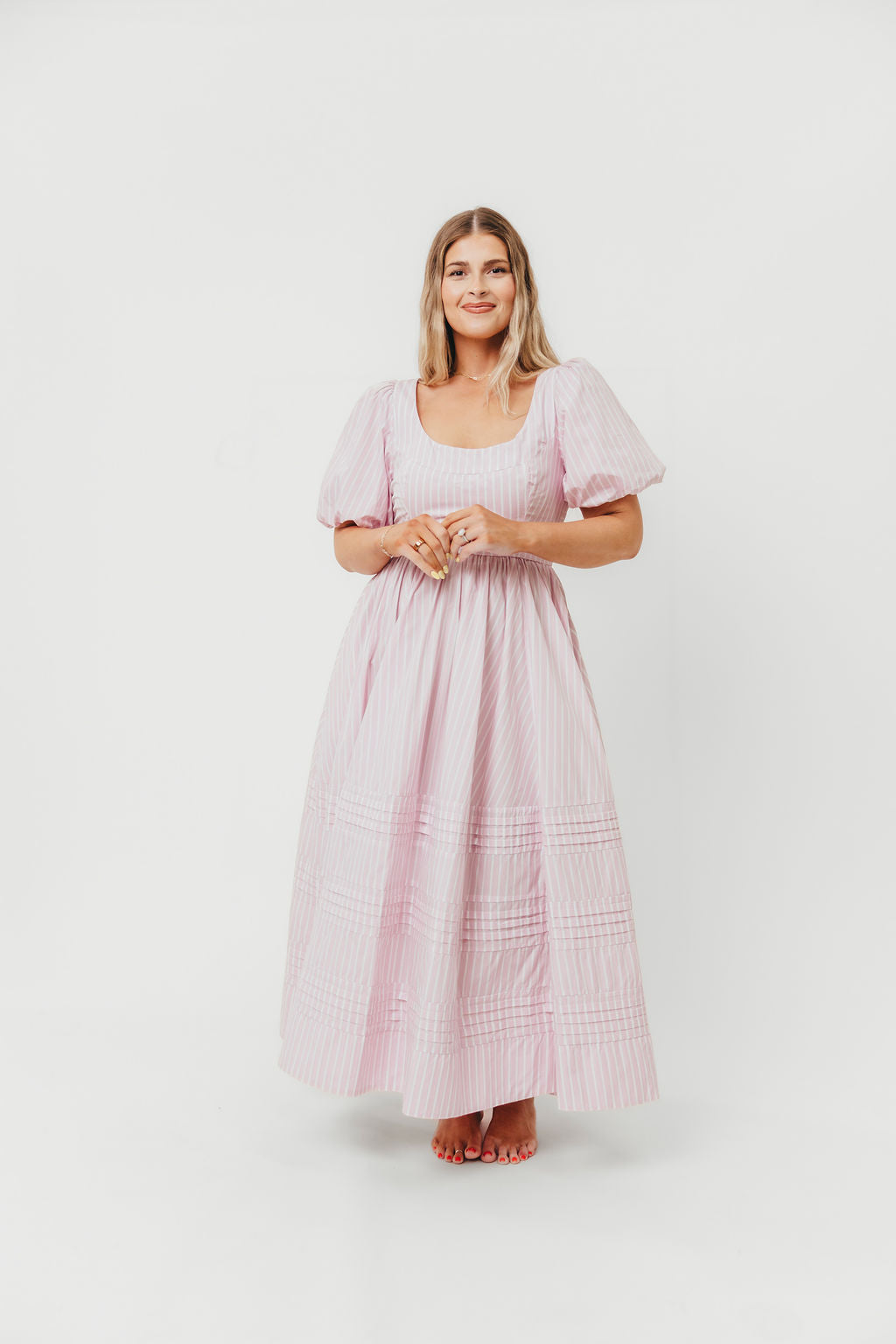 Abby 100% Cotton Midi Dress in Pink