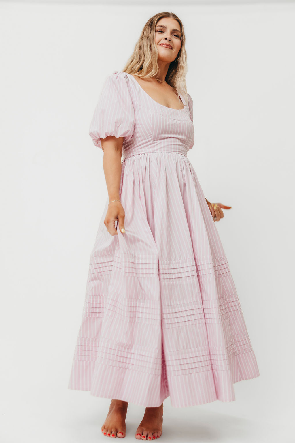 Abby 100% Cotton Midi Dress in Pink
