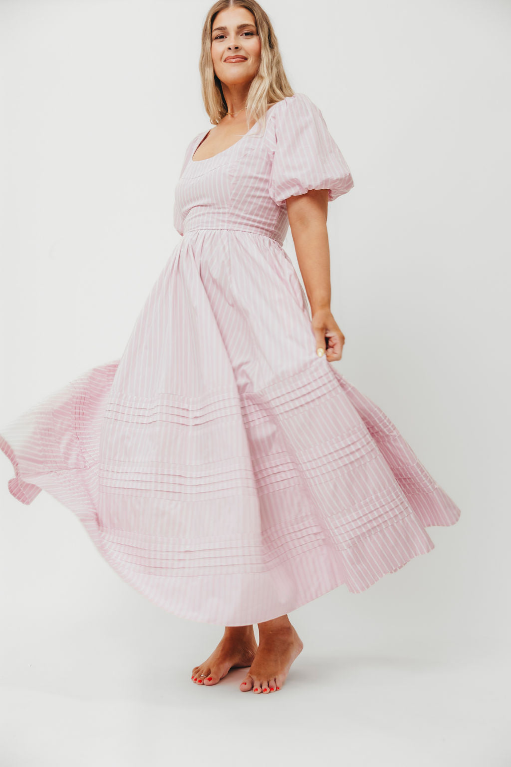 Abby 100% Cotton Midi Dress in Pink