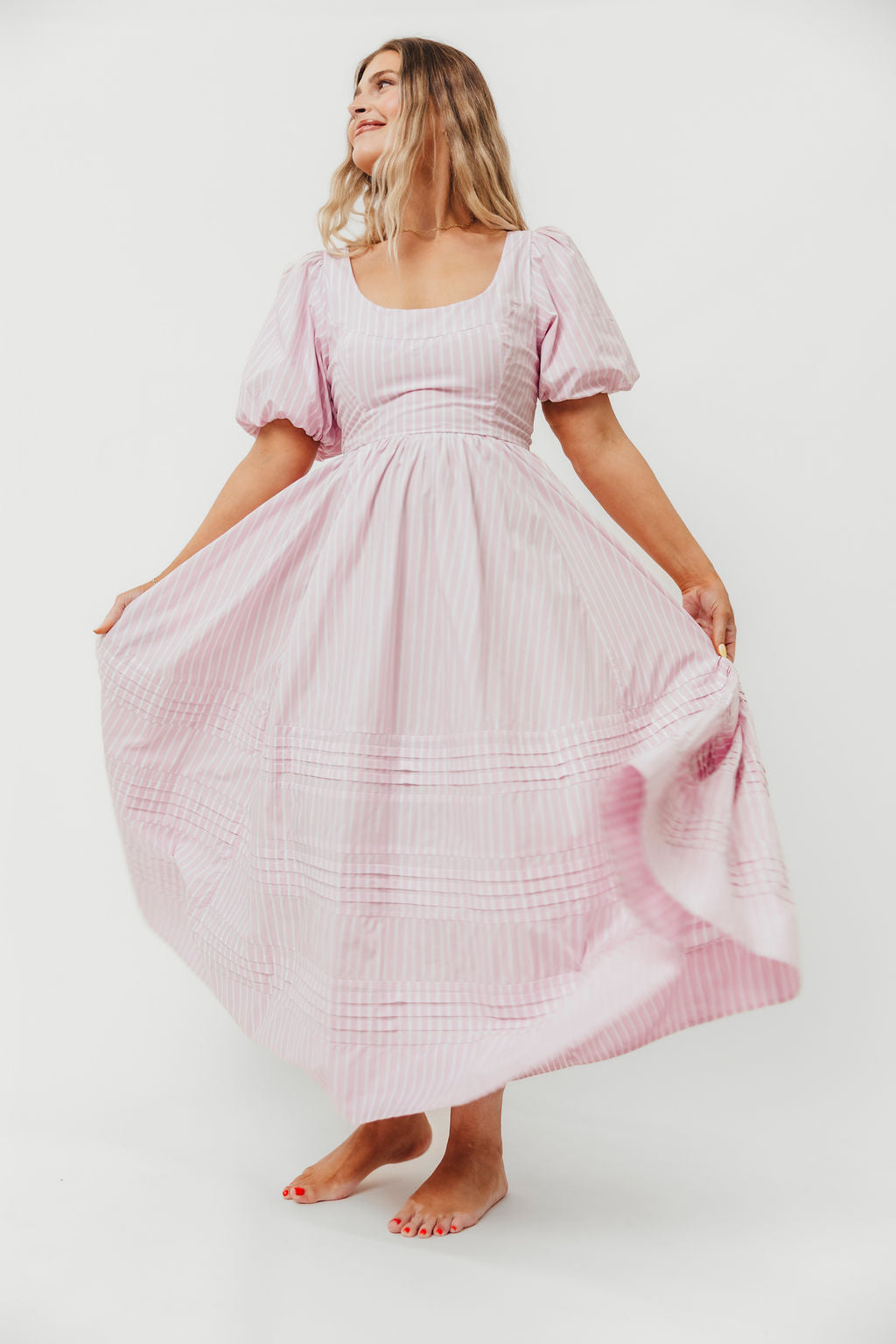 Abby 100% Cotton Midi Dress in Pink