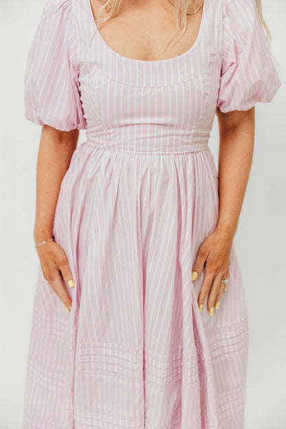 Abby 100% Cotton Midi Dress in Pink
