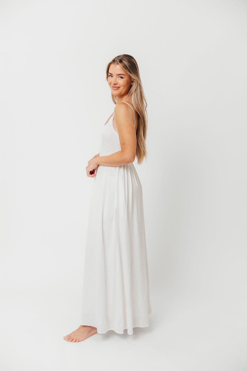 Josefina Smocked Maxi Dress in Off White