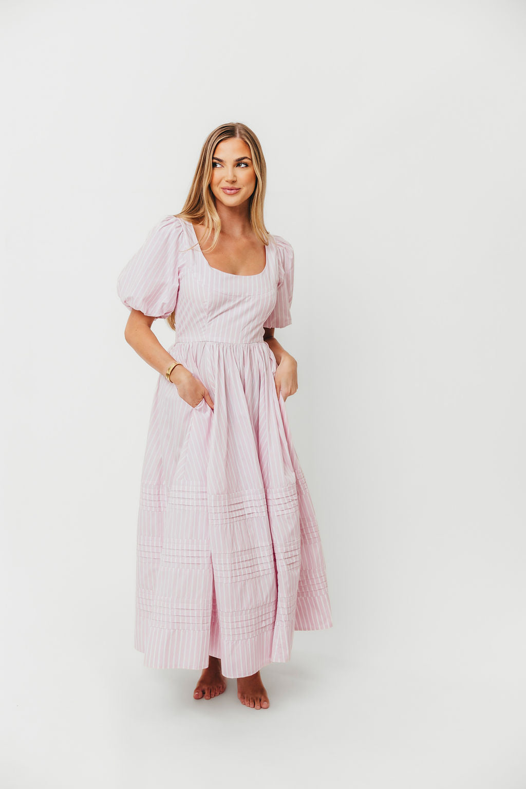 Abby 100% Cotton Midi Dress in Pink
