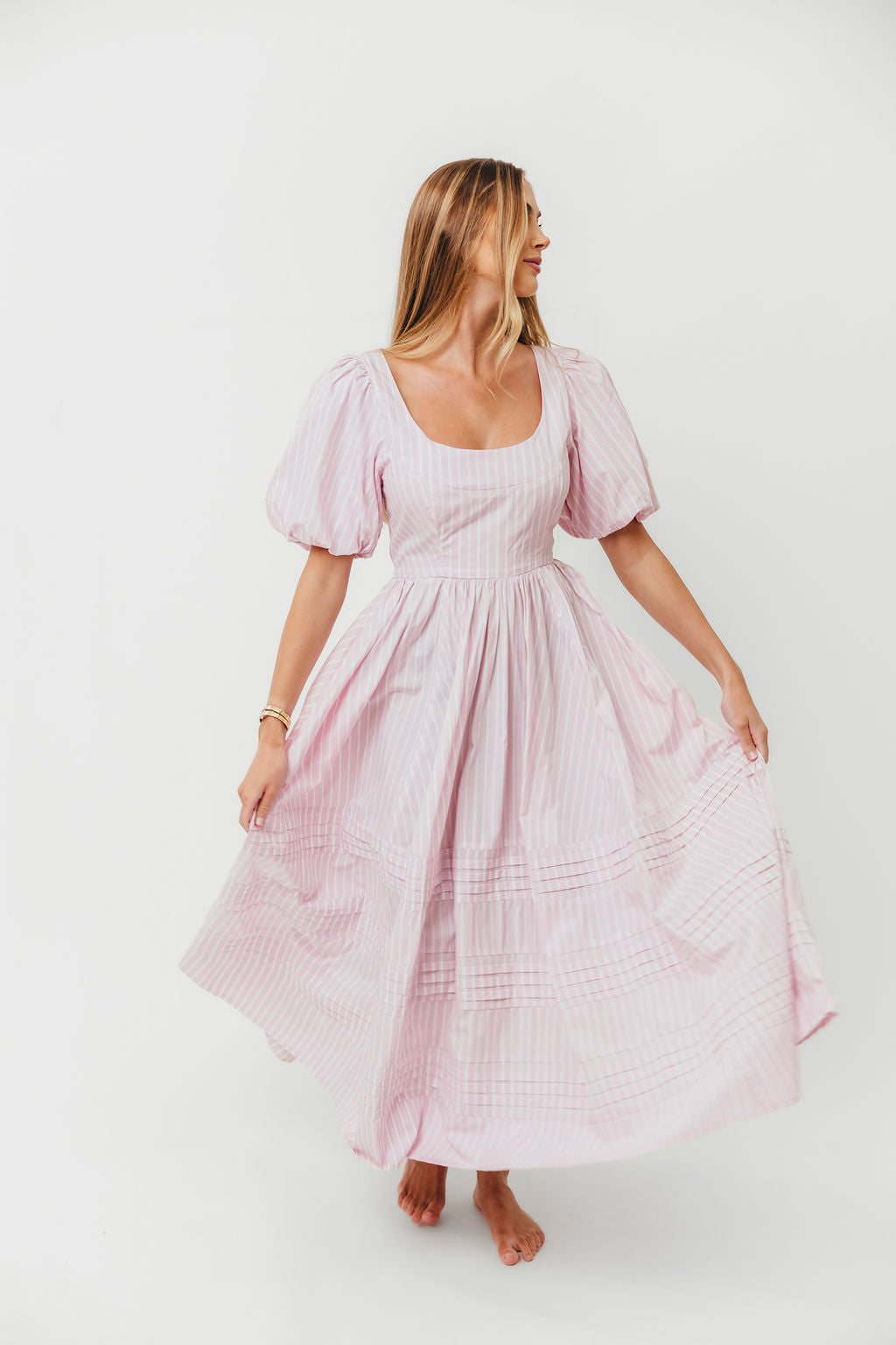 Abby 100% Cotton Midi Dress in Pink