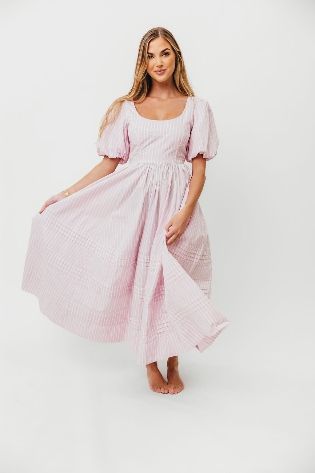 Abby 100% Cotton Midi Dress in Pink