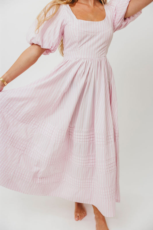 Abby 100% Cotton Midi Dress in Pink