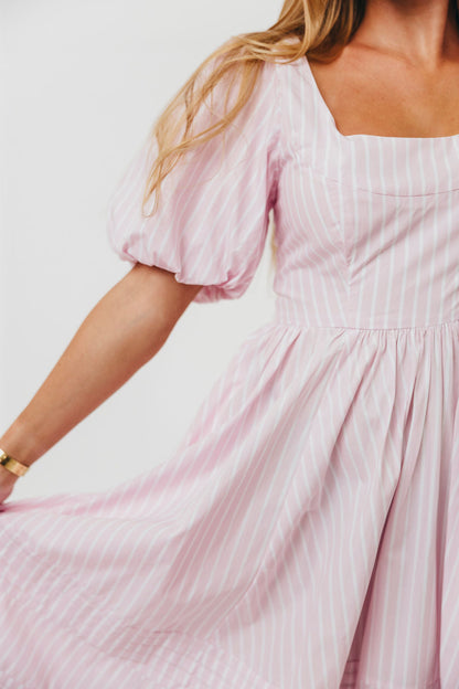 Abby 100% Cotton Midi Dress in Pink