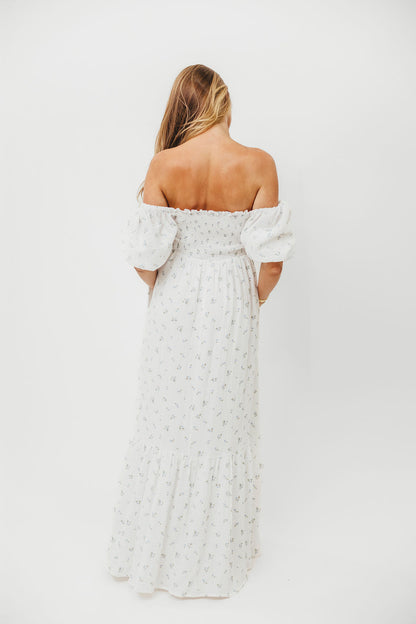 Livvy 100% Cotton Maxi Dress in Off-White / Blue Floral - Bump Friendly & Inclusive Sizing