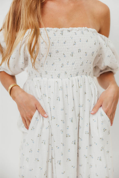 Livvy 100% Cotton Maxi Dress in Off-White / Blue Floral - Bump Friendly & Inclusive Sizing