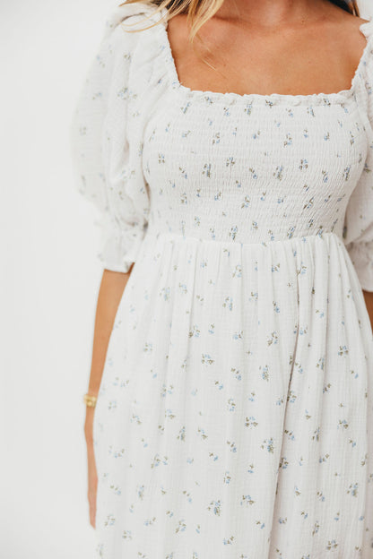 Livvy 100% Cotton Maxi Dress in Off-White / Blue Floral - Bump Friendly & Inclusive Sizing