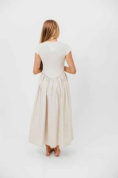 Dolores Rib and Woven Skirt Combo Dress in Cream