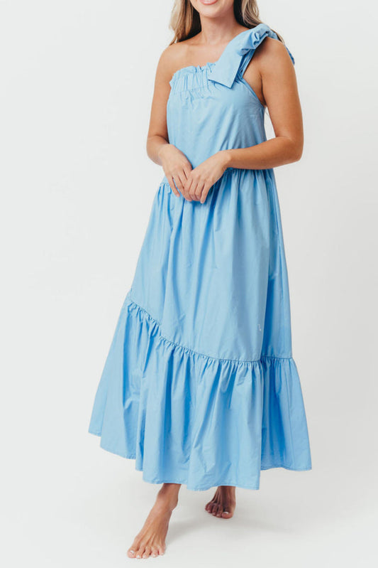 Jordan One-Shoulder Maxi Dress in Carolina Blue - Bump Friendly