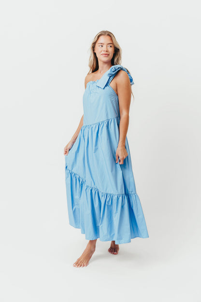 Jordan One-Shoulder Maxi Dress in Carolina Blue - Bump Friendly