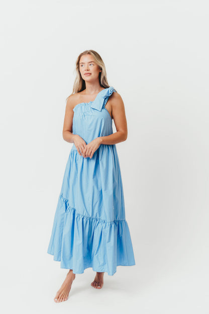 Jordan One-Shoulder Maxi Dress in Carolina Blue - Bump Friendly