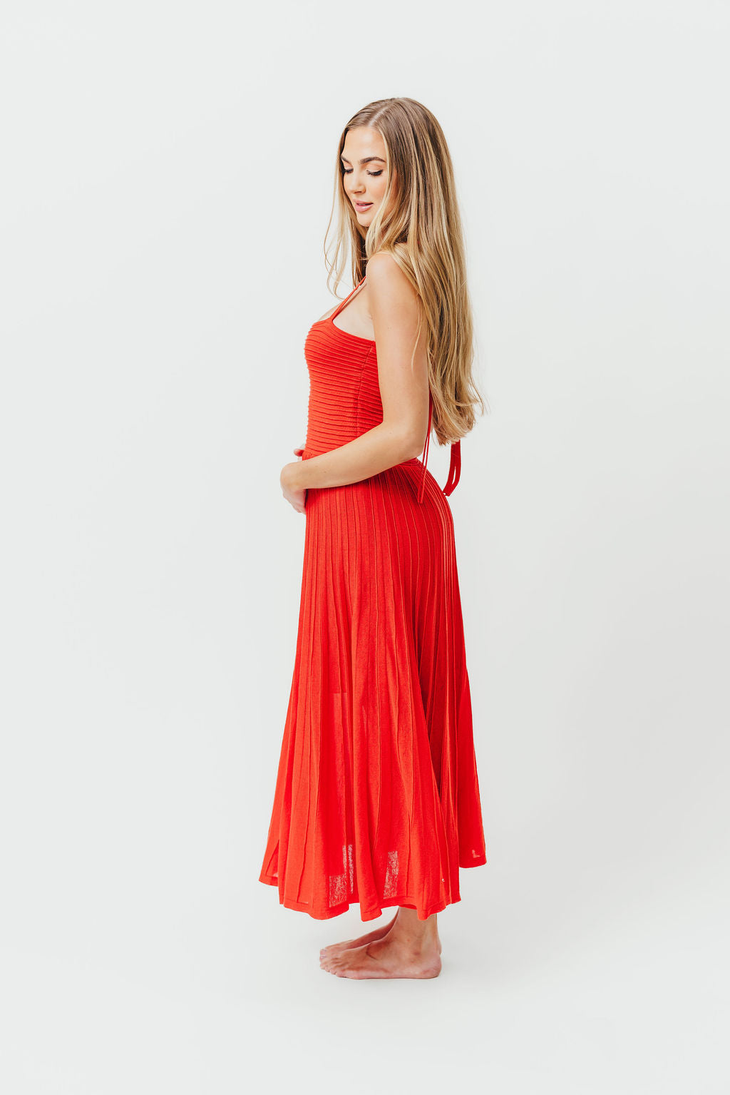 Holly Mixed Media Midi Dress in Poppy