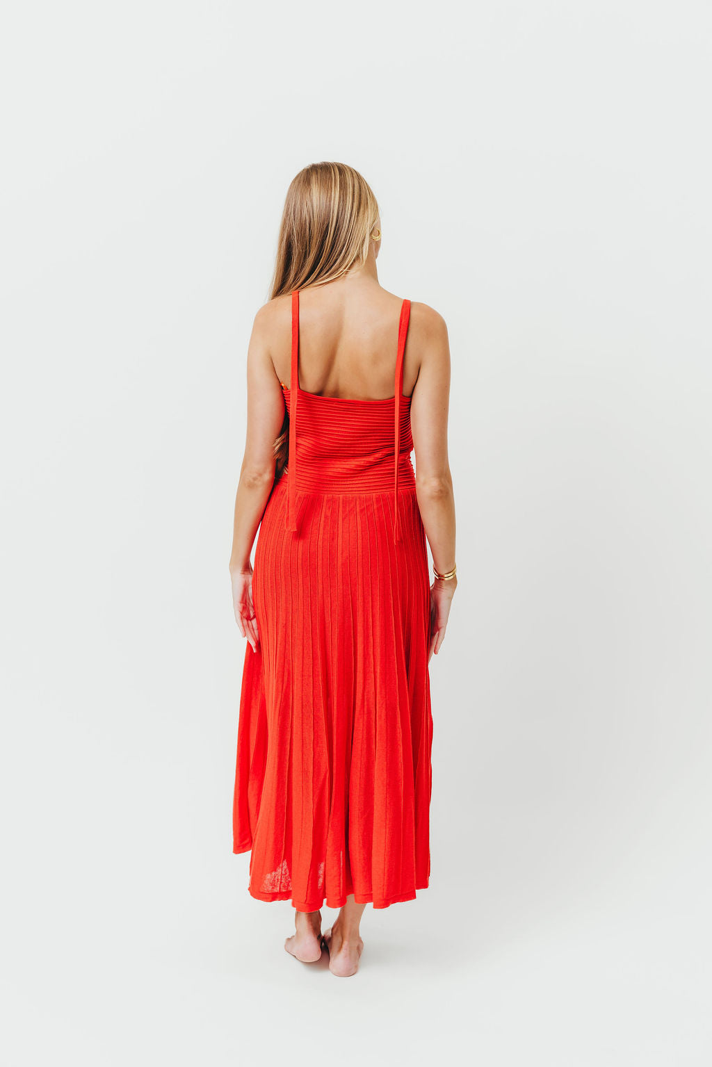 Holly Mixed Media Midi Dress in Poppy