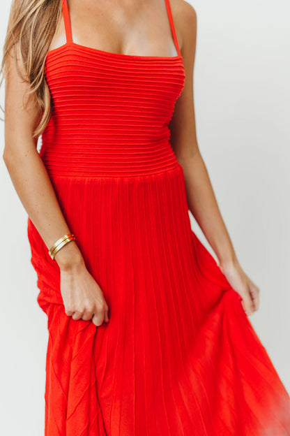 Holly Mixed Media Midi Dress in Poppy