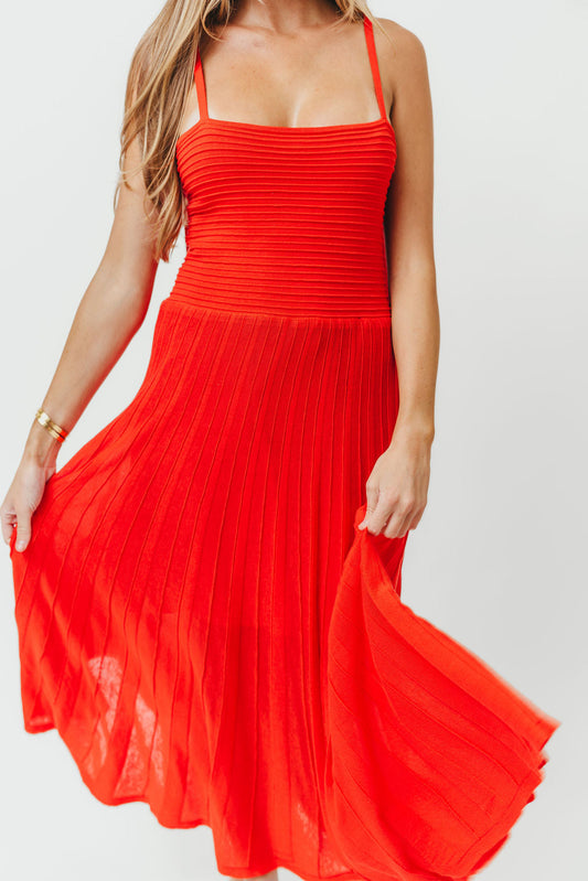 Holly Mixed Media Midi Dress in Poppy