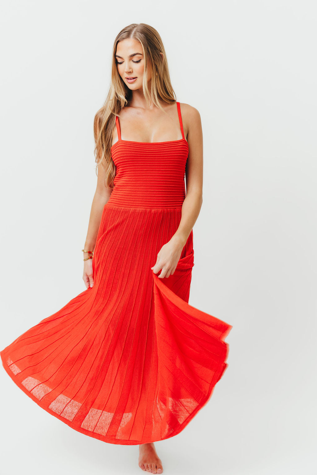 Holly Mixed Media Midi Dress in Poppy
