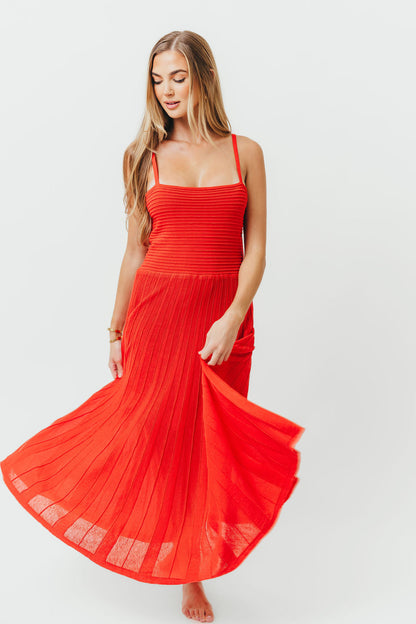Holly Mixed Media Midi Dress in Poppy