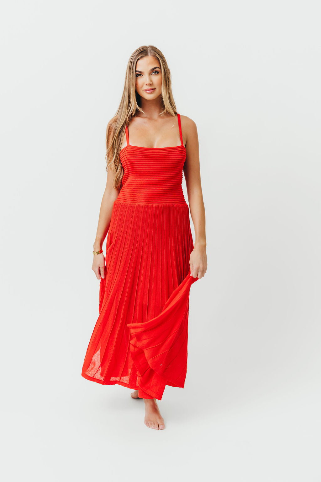 Holly Mixed Media Midi Dress in Poppy