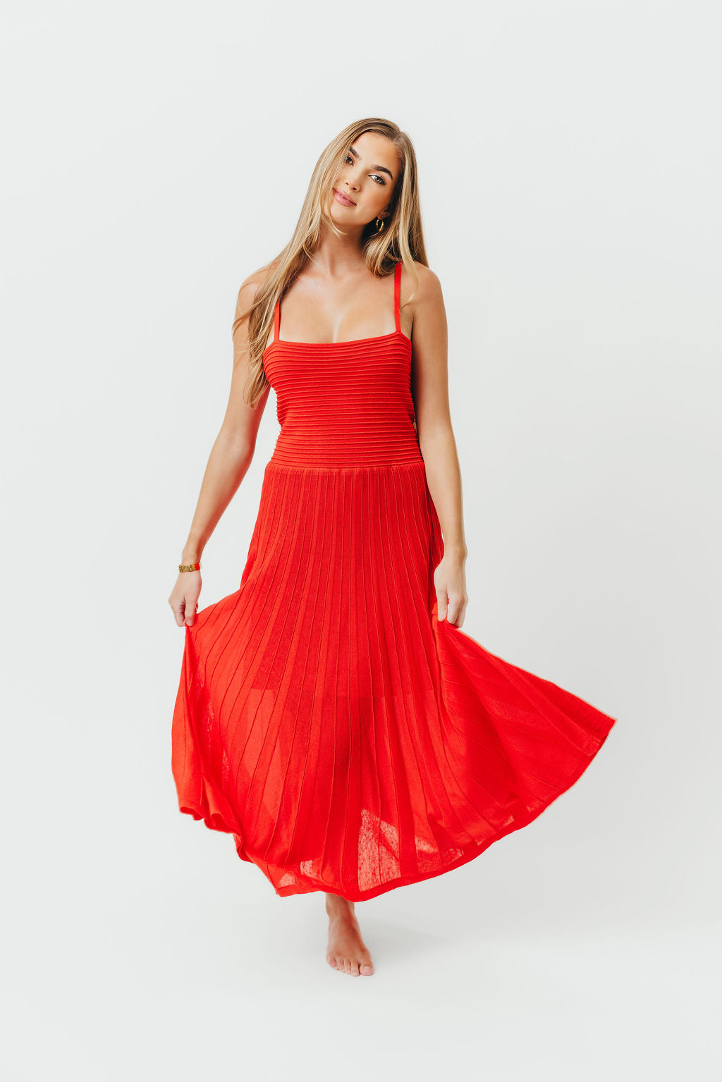 Holly Mixed Media Midi Dress in Poppy