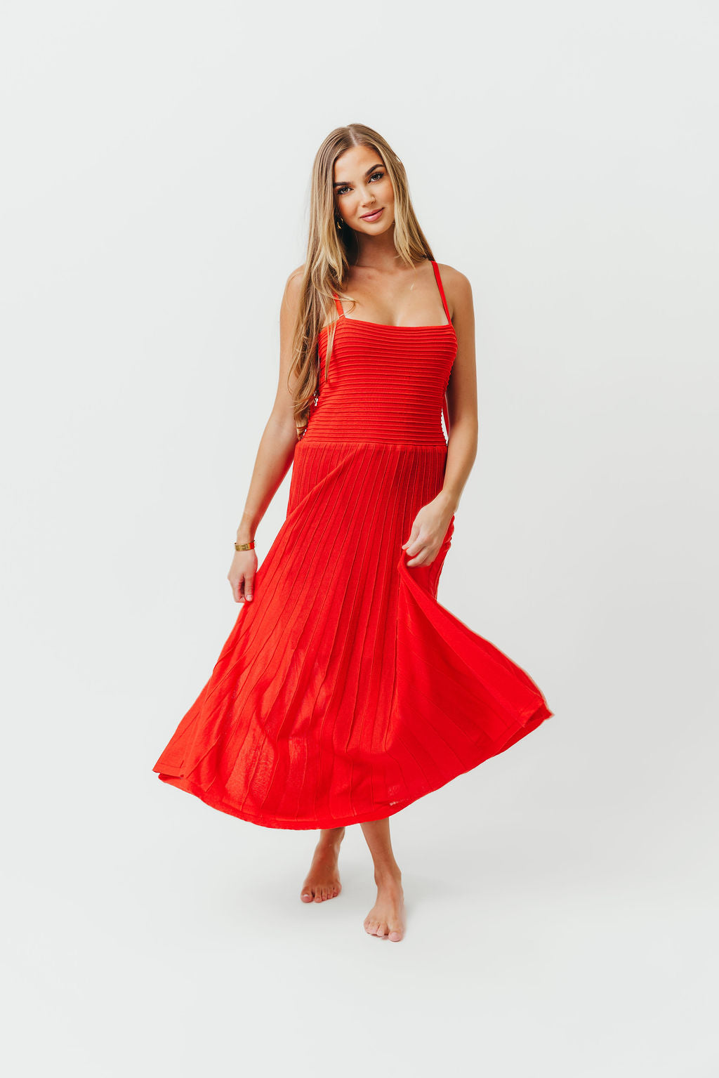 Holly Mixed Media Midi Dress in Poppy