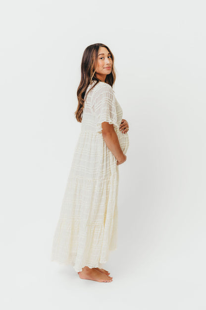 Kristin Tiered Woven Maxi Dress with Detachable Liner in Ivory - Bump Friendly