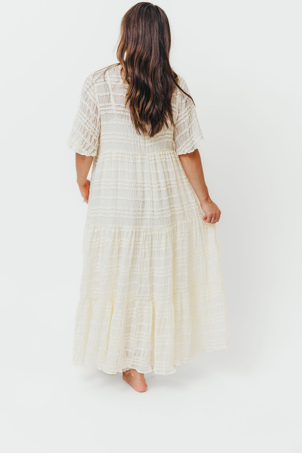 Kristin Tiered Woven Maxi Dress with Detachable Liner in Ivory - Bump Friendly
