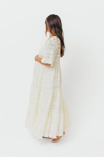 Kristin Tiered Woven Maxi Dress with Detachable Liner in Ivory - Bump Friendly