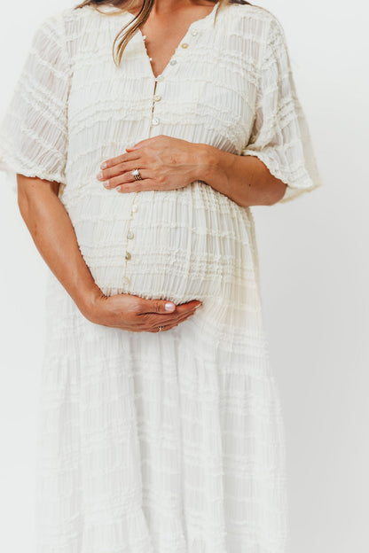 Kristin Tiered Woven Maxi Dress with Detachable Liner in Ivory - Bump Friendly