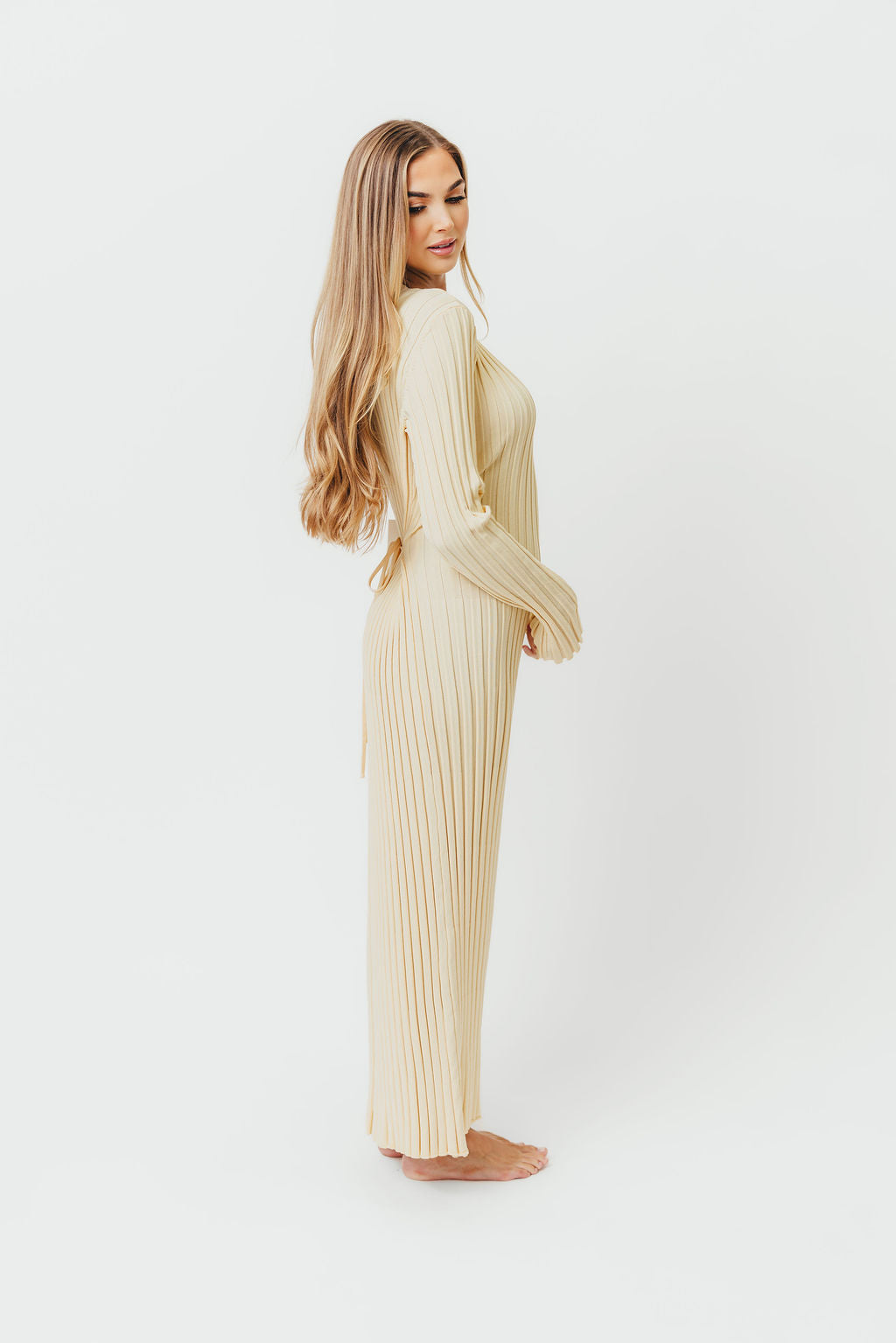 Colette Premium Long Sleeved Ribbed Knit Maxi Dress in Butter Yellow  - Bump Friendly