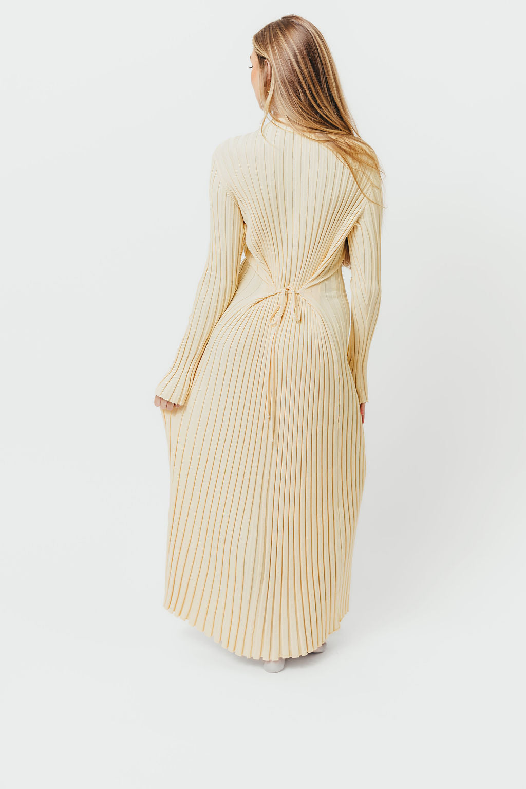 Colette Premium Long Sleeved Ribbed Knit Maxi Dress in Butter Yellow  - Bump Friendly
